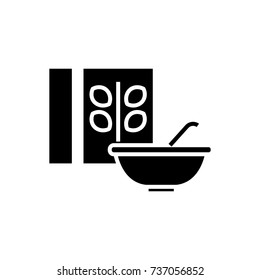 cereal - porridge bowl and box icon, vector illustration, black sign on isolated background