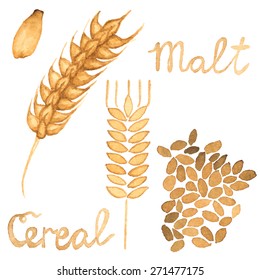 Cereal set. Hand-drawn tools. Real watercolor drawing. Vector illustration.