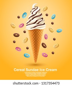 Cereal Sundae Soft Serve : Vector Illustration