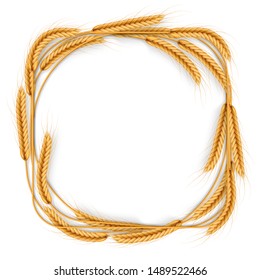 Cereal wheat wreath, isolated on white. Harvest frame template. Agriculture products object. EPS 10