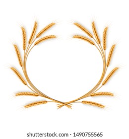 Cereal wheat wreath, isolated on white. Harvest template. Agriculture products object. EPS 10