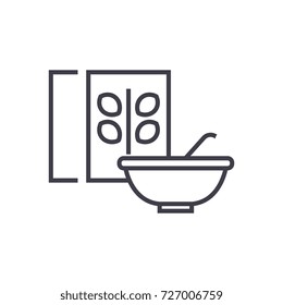 cereal,porridge bowl and box vector line icon, sign, illustration on background, editable strokes