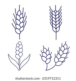 Cereals doodle illustration icon pearl millet, agriculture, wheat, barley, rice, maize, timothy grass, buckwheat, proso,sorghum.Thin line art about grain plants.Editable Stroke.Wheat ear icon line.SET