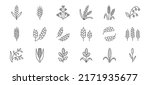 Cereals doodle illustration including icons - pearl millet, agriculture, wheat, barley, rice, maize, timothy grass, buckwheat, proso, sorghum. Thin line art about grain plants. Editable Stroke