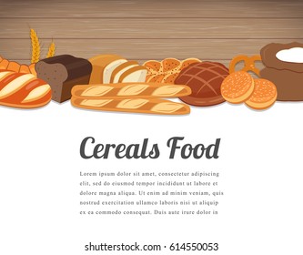 Cereals food card design. Food background with colorful cereals and grains. Natural food concept. Vector illustration