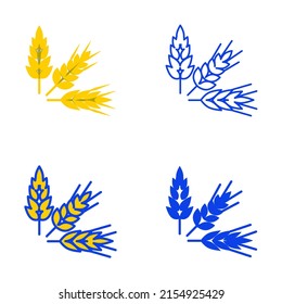 Cereals icon set in flat and line style. Ears of wheat, rye and barley symbol. Vector illustration.