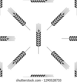 Cereals icon set with rice, wheat, corn, oats, rye, barley icon seamless pattern on white background. Ears of wheat bread symbols. Agriculture wheat symbol. Flat design. Vector Illustration