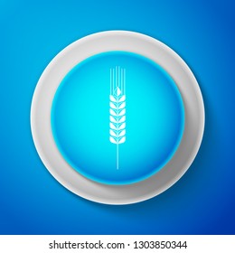 Cereals icon set with rice, wheat, corn, oats, rye, barley sign isolated on blue background. Ears of wheat bread symbols. Agriculture wheat symbol. Circle blue button. Vector illustration