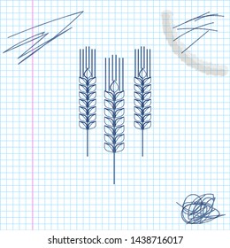 Cereals icon set with rice, wheat, corn, oats, rye, barley line sketch icon isolated on white background. Ears of wheat bread symbols. Agriculture wheat symbol. Vector Illustration
