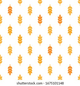 Getreide Symbol mit Reis, Weizen, Mais, Hafer, Roggen, Gerste Zeichen einzeln nahtlos Muster auf weißem Hintergrund. Ohren von Weizenbrotsymbolen. Agrarweizensymbol.  Botanische Textur