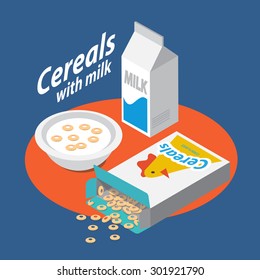 Cereals with milk - Elements Isometric Vector 