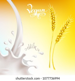 cereals and milk, wheat ears splashing milk splash vector
