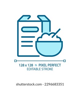 Cereals pixel perfect blue RGB color icon. Breakfast food. Morning meal. Corn flakes. Grain product. Healthy snack. Isolated vector illustration. Simple filled line drawing. Editable stroke