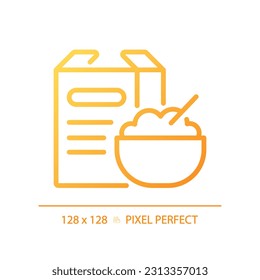 Cereals pixel perfect gradient linear vector icon. Breakfast food. Morning meal. Corn flakes. Grain product. Thin line color symbol. Modern style pictogram. Vector isolated outline drawing