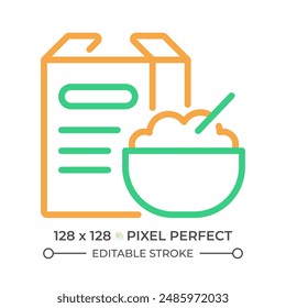 Cereals two color line icon. Breakfast food. Morning meal. Corn flakes. Grain product. Healthy snack. bicolor outline symbol. Duotone linear pictogram. Isolated illustration. Editable stroke