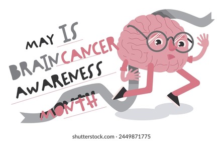 Cerebral carcinoma, adenocarcinoma national month. Malignant brain growth poster. Medical, healthcare concept. Cerebral tumor awareness. Editable vector illustration isolated on white background