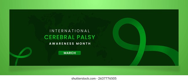 Cerebral palsy Awareness campaign banner with Green ribbon symbols on gradient pastel light Green background.