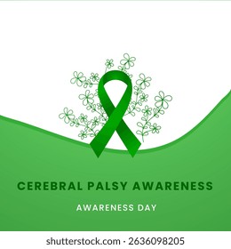 Cerebral Palsy awareness month background design with Green silk ribbon.