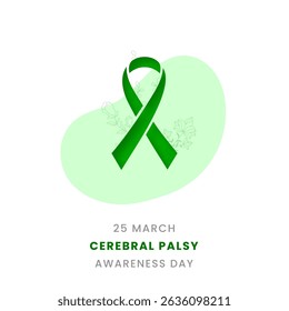 Cerebral Palsy awareness month background. Paper cut design with Green silk ribbon.