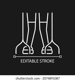 Cerebral palsy white linear icon for dark theme. Movement difficulty. Coordination disorder. Thin line customizable illustration. Isolated vector contour symbol for night mode. Editable stroke