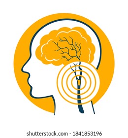 Cerebrovascular Icon - Disease That Affects The Blood Vessels And Cerebral Circulation Of The Brain, Damaging Or Deforming It - Isolated Vector Emblem