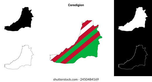 Ceredigion blank outline map set