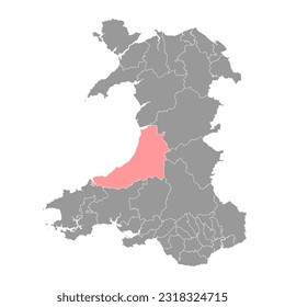 Mapa de Ceredigion, distrito de Gales. Ilustración vectorial.