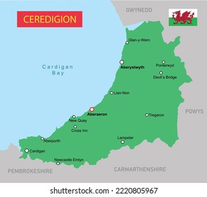 Ceredigion map in Wales. Vector illustration