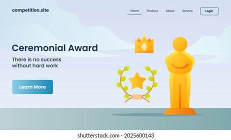 ceremonial award with tagline there is no succeess without hard work for website template landing homepage