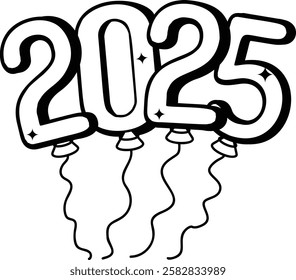 ceremonial balloons releasing Splash vector icon design 2025 welcome sign, festive holiday season symbol, new year party decor stock illustration, Decorated numeric Balloon Twenty Twenty Five concept