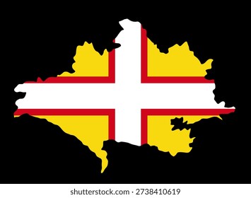 Ceremonial county Dorset map vector silhouette illustration isolated. Territory in South West England region, Great Britain, United Kingdom. Province Flag Dorsetshire map shape shadow. Dorset flag. 