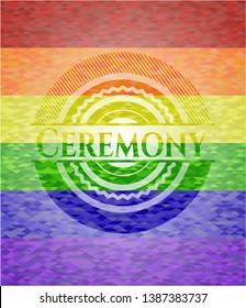 Ceremony emblem on mosaic background with the colors of the LGBT flag