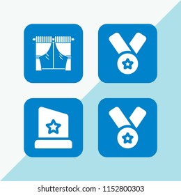 ceremony icon. 4 ceremony set with award, medal and curtain vector icons for web and mobile app