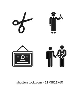 ceremony icon. 4 ceremony vector icons set. open scissors, graduation and diploma icons for web and design about ceremony theme