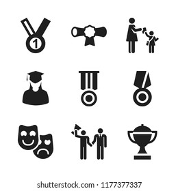 ceremony icon. 9 ceremony vector icons set. medal with number, diploma and graduate girl icons for web and design about ceremony theme