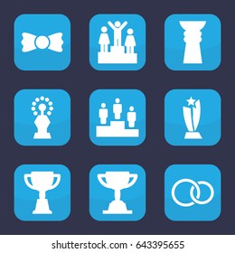 Ceremony icon. set of 9 filled ceremony icons such as bow tie, trophy, rings