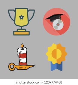 ceremony icon set. vector set about candle, graduation, medal and trophy icons set.