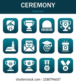 Icon-Set für die Zeremonie. Vektorgrafiken zu Indianern, Trophäen und Cap
