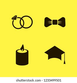 ceremony icon. ceremony vector icons set black bow tie, graduation hat, candle and wedding rings
