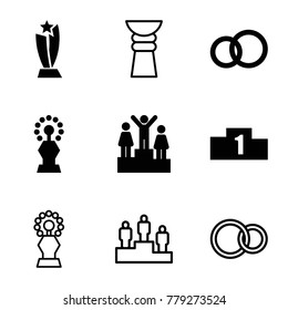 Ceremony icons. set of 9 editable filled and outline ceremony icons such as engagement ring, ranking, trophy
