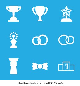 Ceremony icons set. set of 9 ceremony filled and outline icons such as bow tie, rings, trophy, star trophy, ranking