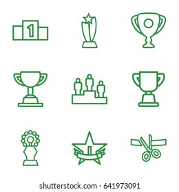 Ceremony icons set. set of 9 ceremony outline icons such as trophy, ranking, 1st place star