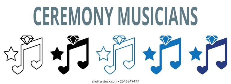 conjunto de ícones de músicos de cerimônia. contém ícone, vetor, ilustração, casamento, fornecedores, cerimônia, músicos, profissional, evento, bandas