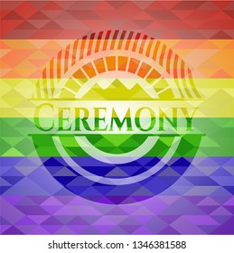 Ceremony on mosaic background with the colors of the LGBT flag