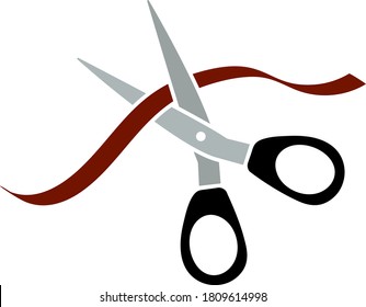 Ceremony Ribbon Cut. Flat Color Design. Vector Illustration.