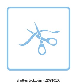 Ceremony ribbon cut icon. Blue frame design. Vector illustration.