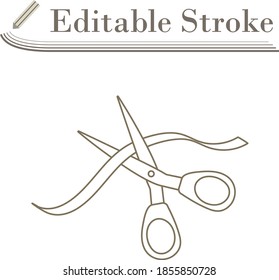 Ceremony Ribbon Cut Icon. Editable Stroke Simple Design. Vector Illustration.