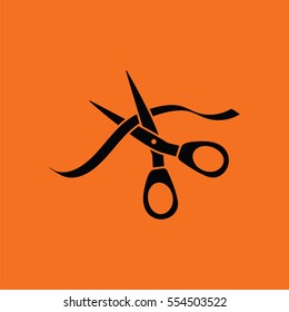 Ceremony ribbon cut icon. Orange background with black. Vector illustration.