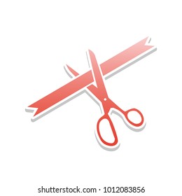 Ceremony ribbon cut sign. Vector. Reddish icon with white and gray shadow on white background. Isolated.