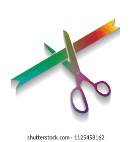 Ceremony ribbon cut sign. Vector. Colorful icon with bright texture of mosaic with soft shadow on white background. Isolated.
